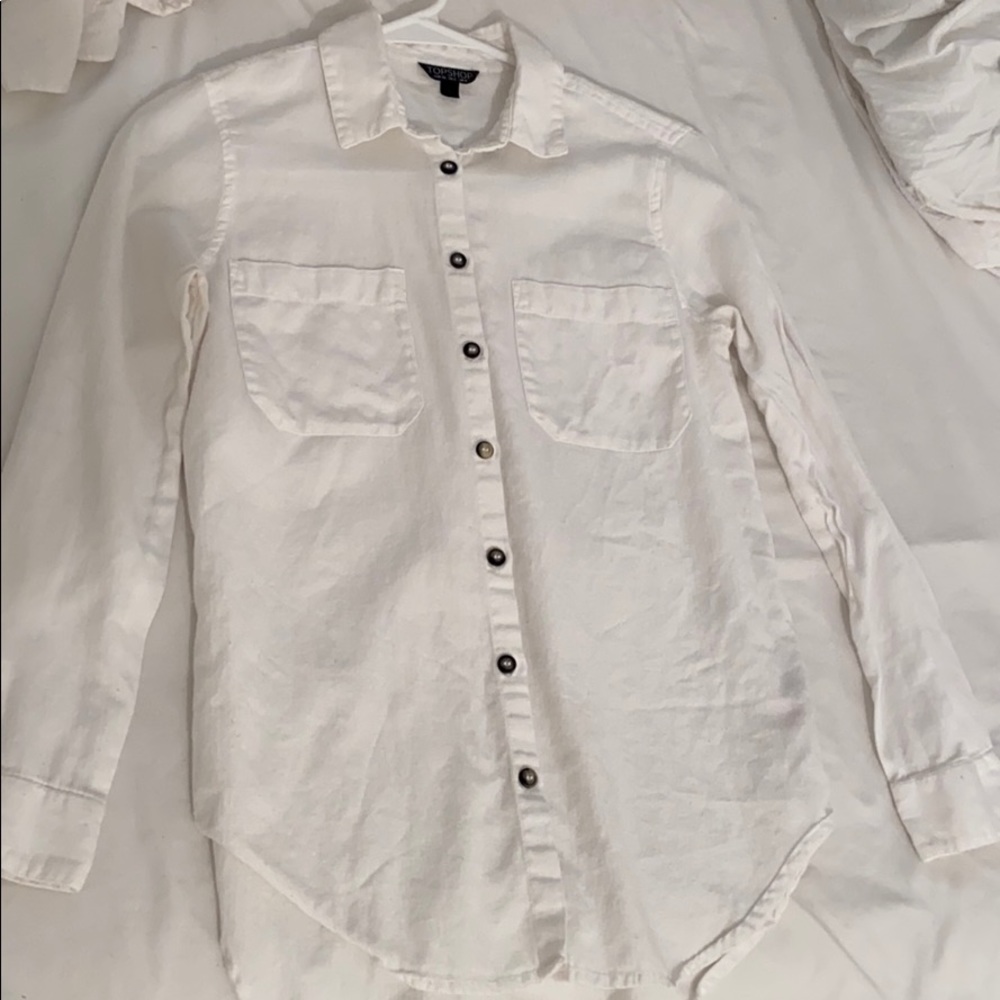 Topshop White Button Up Long Sleeve